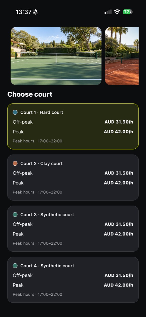 Court photos and prices in the app
